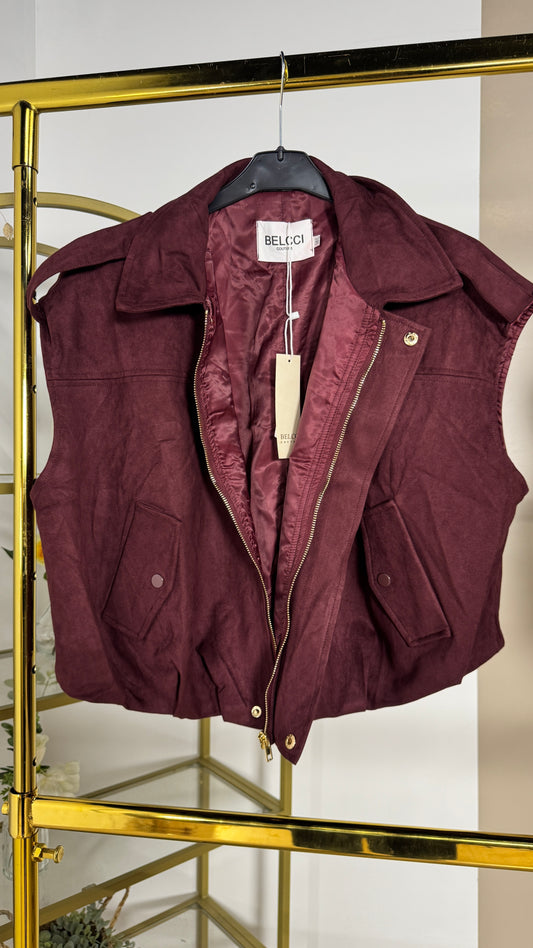 Gilet sans manches façon daim doublée avec zip