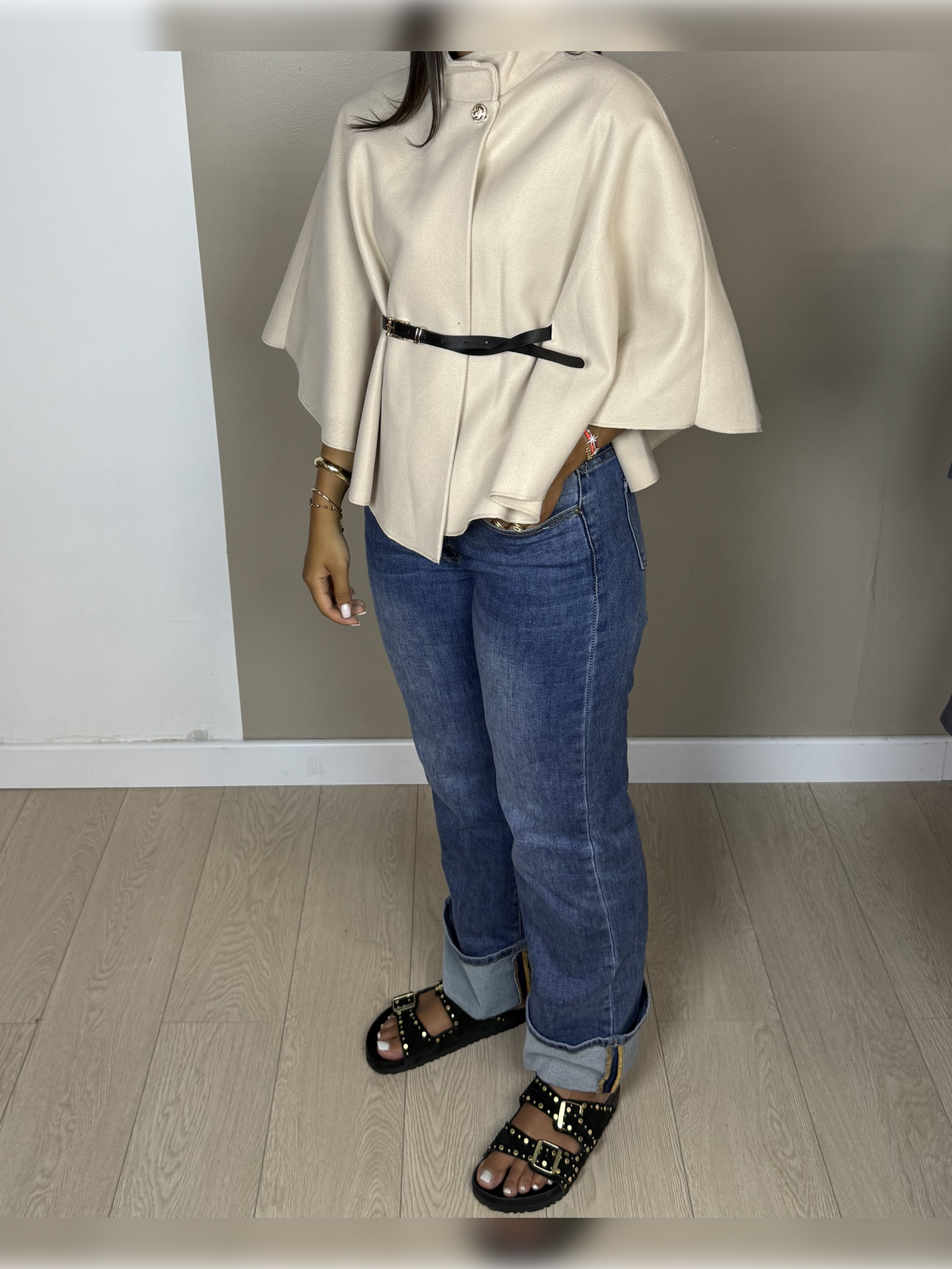 Poncho façon laine ceinture PAOLA - A1