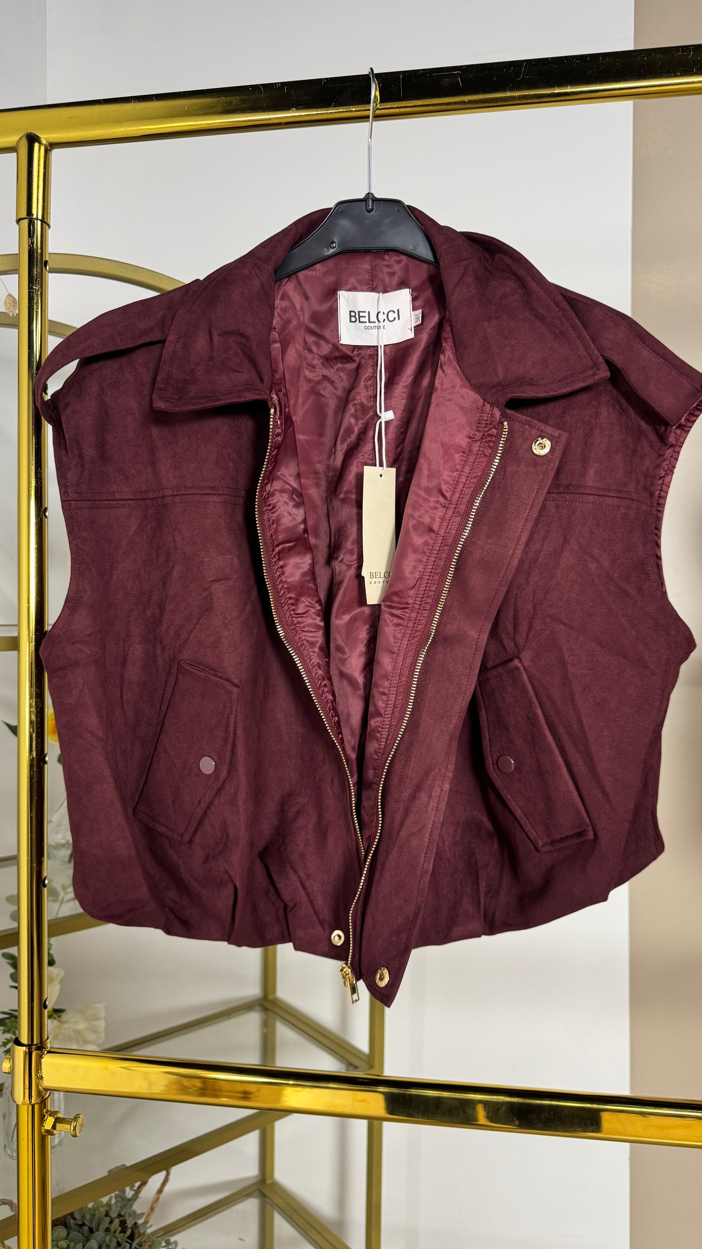 Gilet sans manches façon daim doublée avec zip