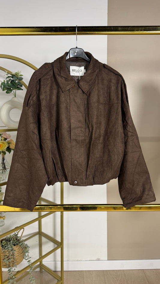 Veste bomber façon daim doublée avec zip