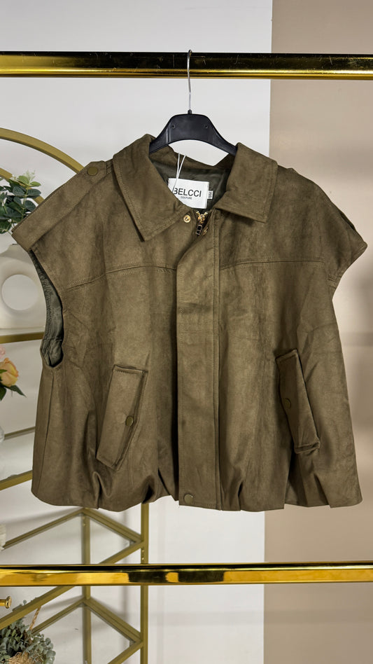 Gilet sans manches façon daim doublée avec zip
