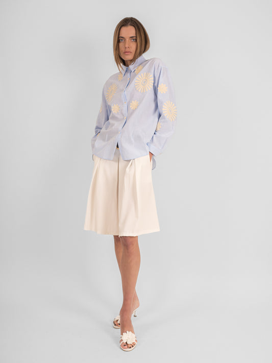 Chemise rayée à broderies fleuris - P3 PA