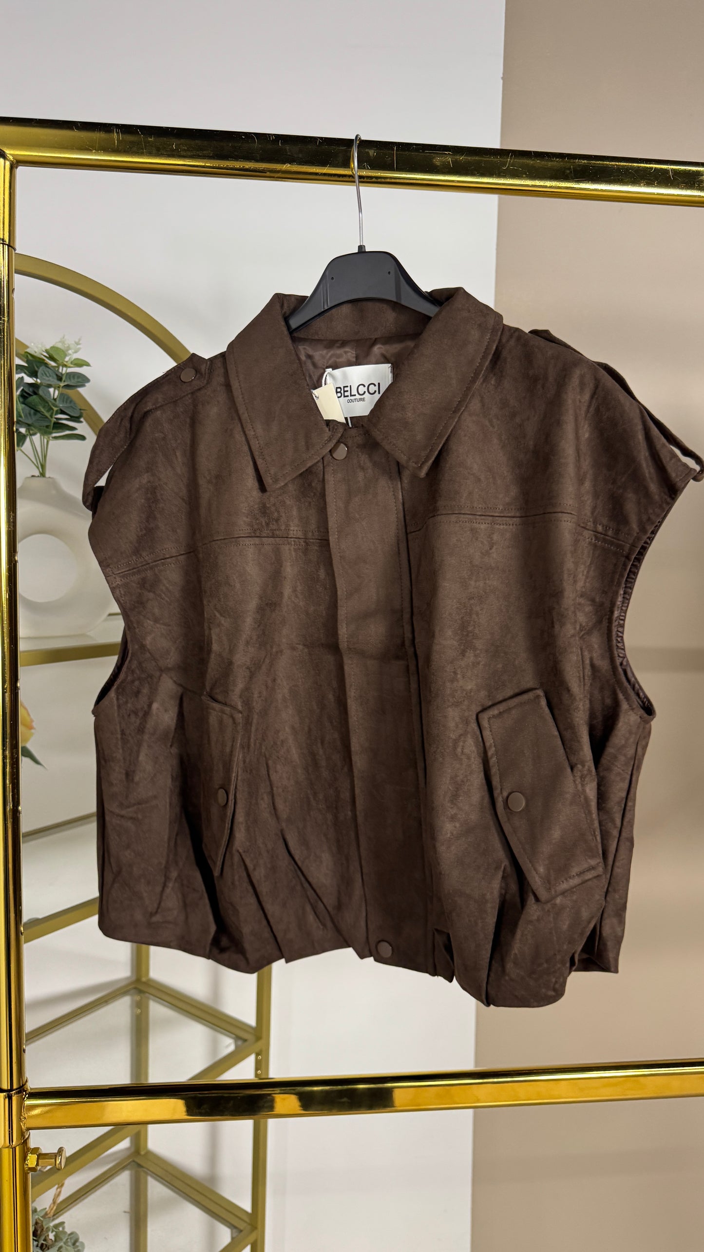 Gilet sans manches façon daim doublée avec zip