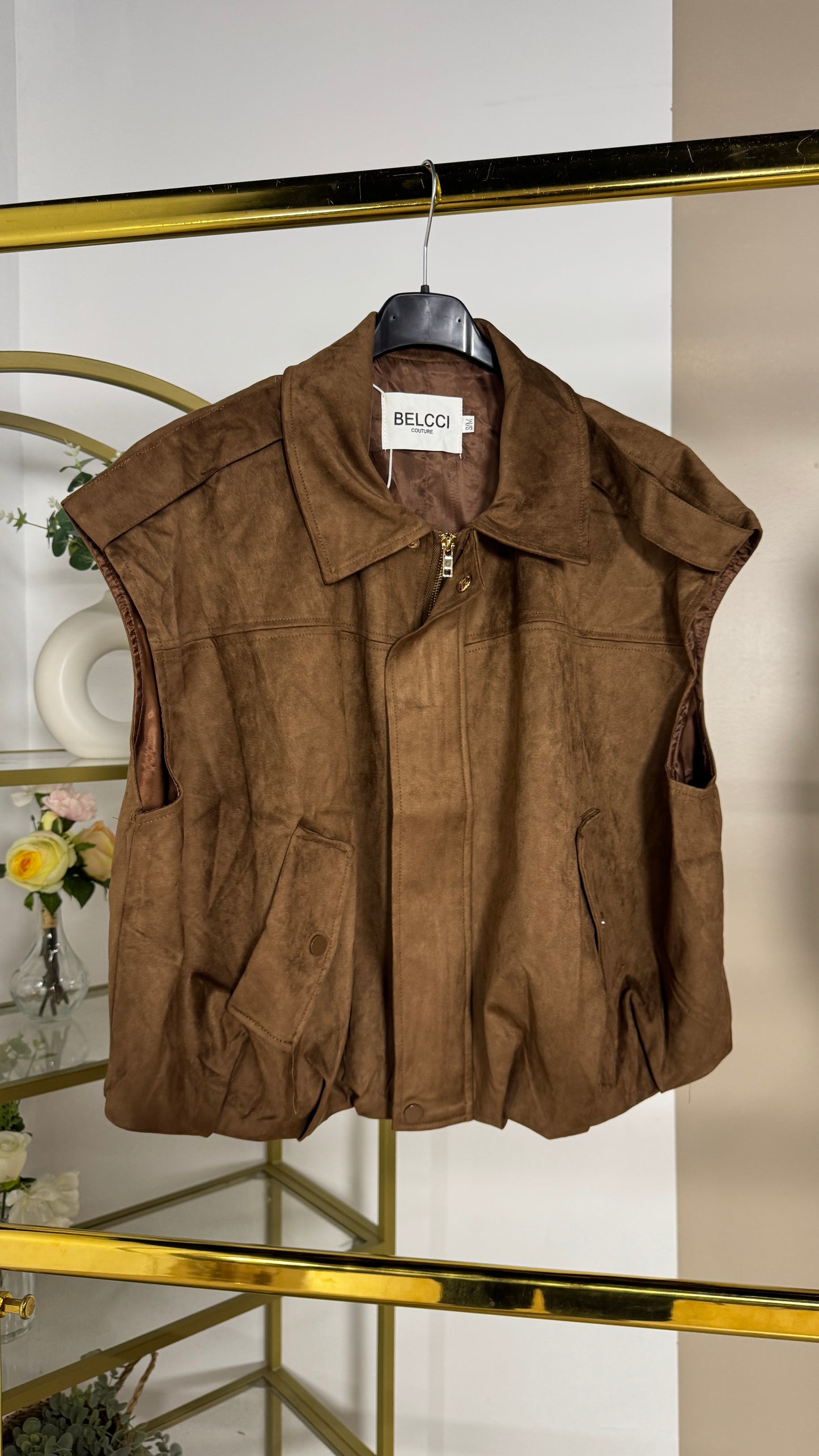 Gilet sans manches façon daim doublée avec zip