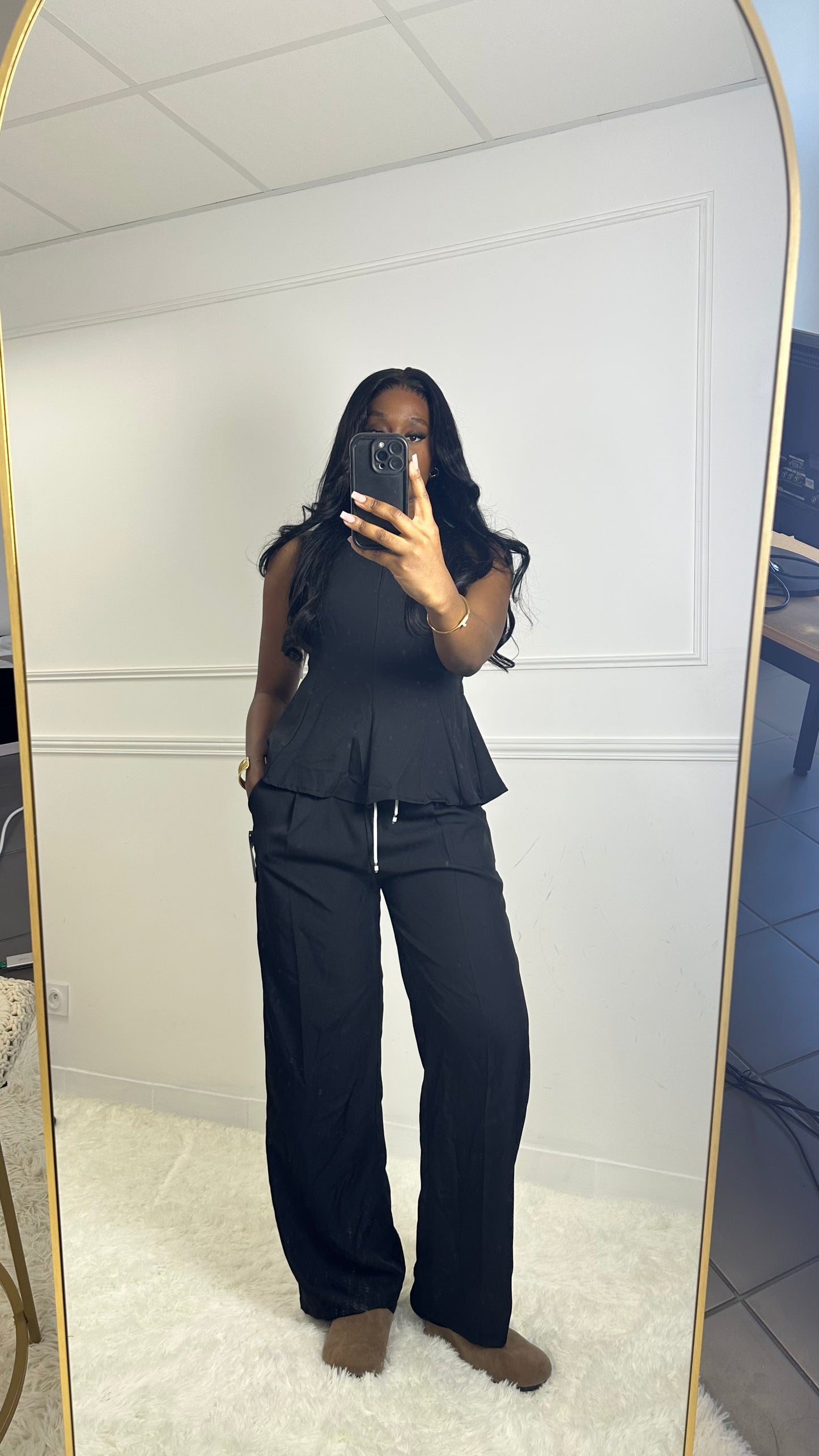 Ensemble CAMS top sans manches et pantalon élastique détails blanc